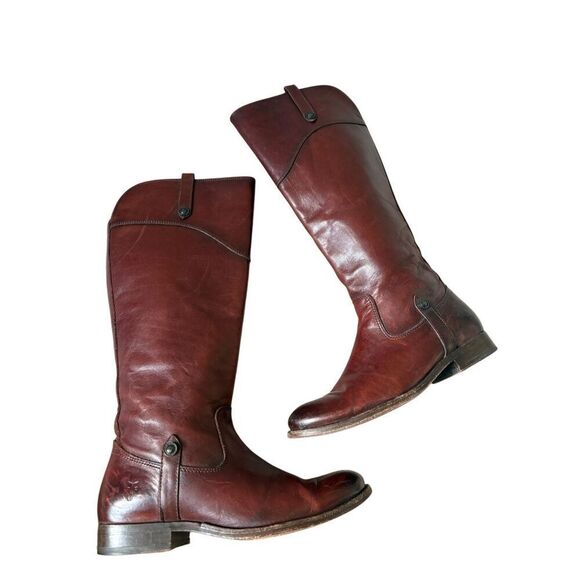Frye Melissa Tab Leather Riding Boots Extended calf 6.5 Zip Redwood Tall - Picture 2 of 12